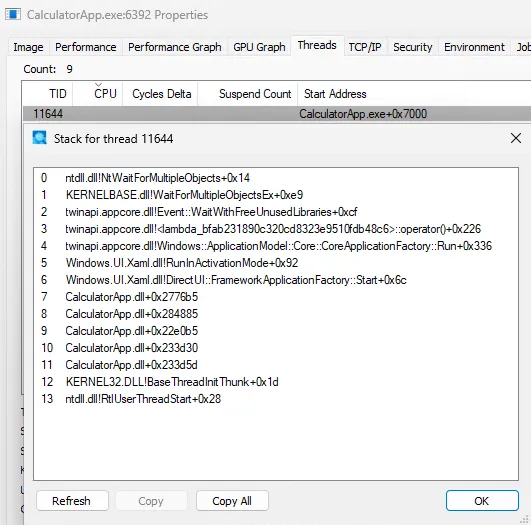 Process Explorer with Symbols