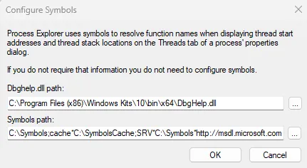 Process Explorer Symbol Configuration Menu
